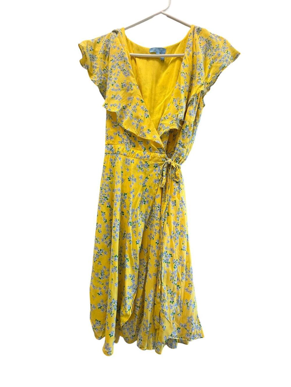Draper James RSVP Yellow Floral Ruffle Wrap Dress Size M - Picture 3 of 8